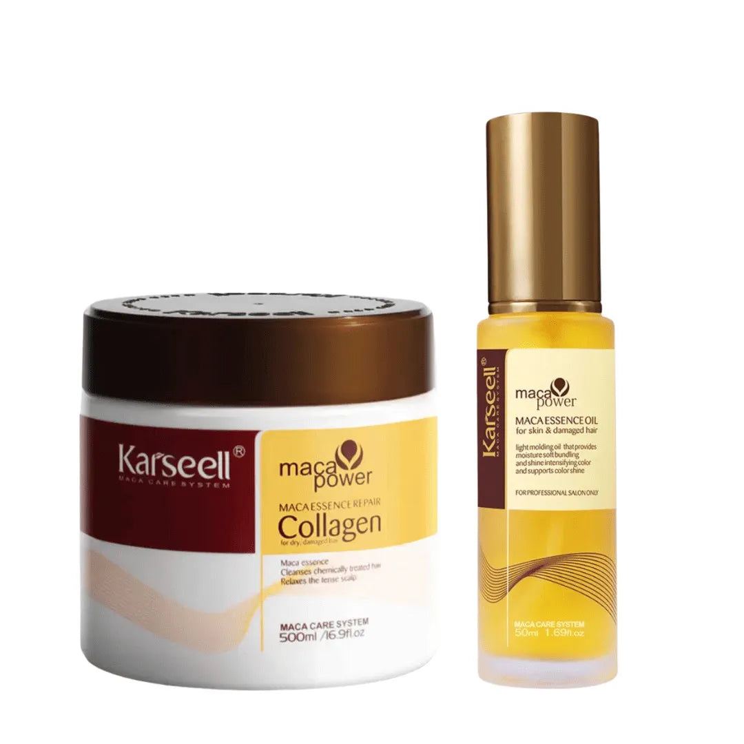 Pack Karseell con mascarilla de colágeno y aceite esencial de maca para cabello dañado